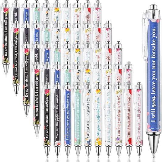 Mr. Pen- Christian Pen Set, 50 Pack, Black Ink, Opulent Blooms, Bible Verse Pens Ballpoint Bulk