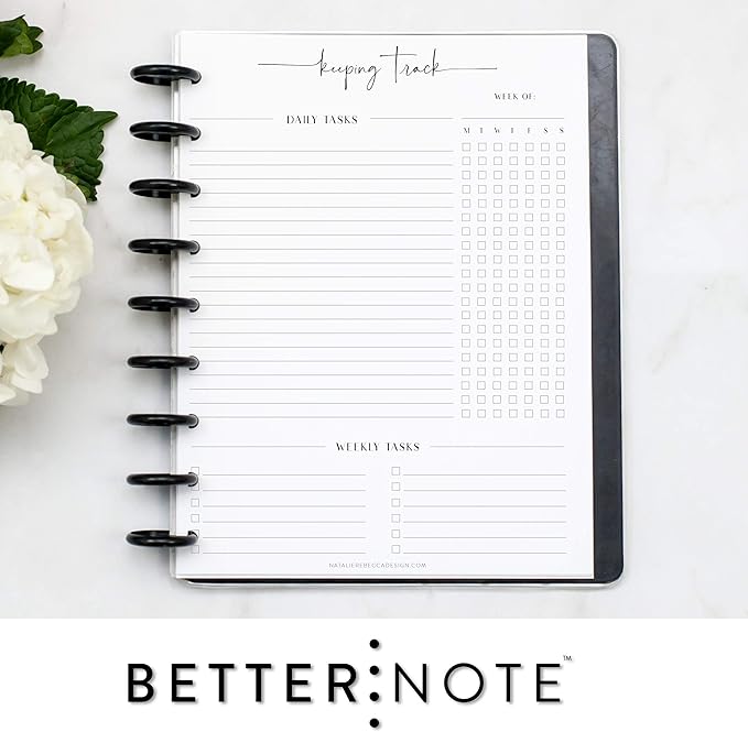 BetterNote Keeping Track Refill Pages for Discbound Notebook, Habit Tracker, Fits Disc TUL, Daily Weekly To Do, Happy Planner, ARC, Levenger Circa, Talia (Modern- 6 months, 9-Disc, 7"x9.25")