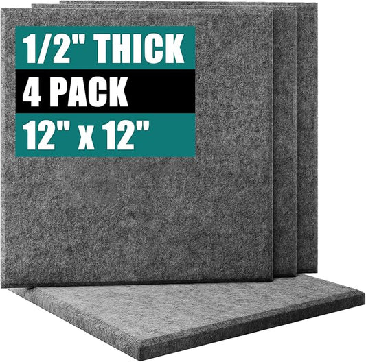 Felt Cork Board for Wall: Extra Large Bulletin Board for Office - 0.5 Inch Thick Corkboard Tiles 4 PCS Grey Pin Board Squares Adhesive