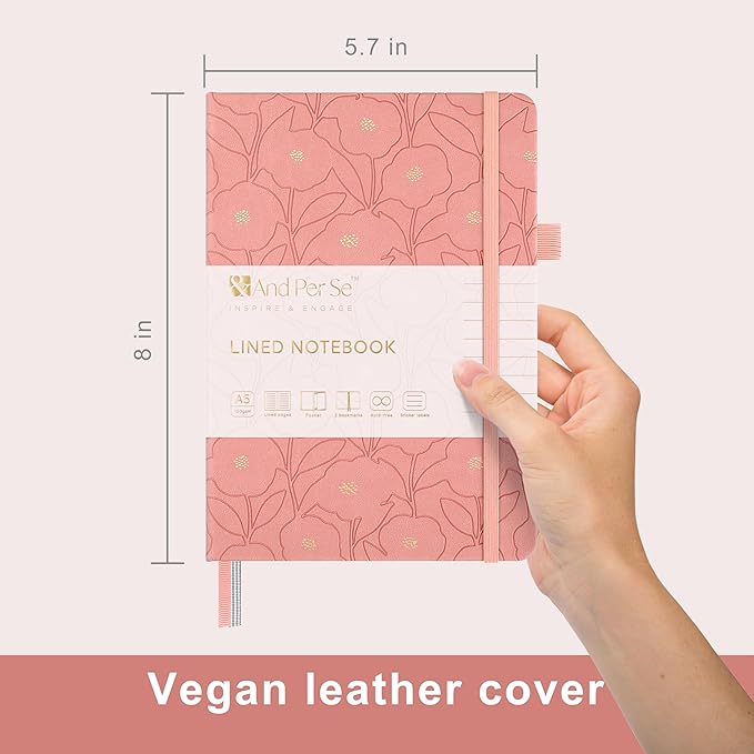 &And Per Se Lined Journal Notebook for Women&Men with Pattern, 160 Pages 100GSM Thick Paper, A5 Hardcover Journals for Writing, Valentine's Day Gift Journal for Her (1 Pack, Peach Pink)