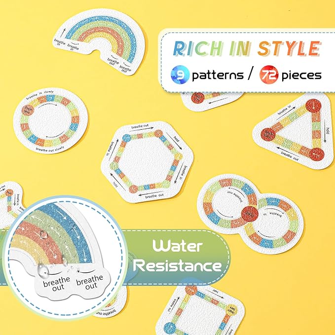 72 Pcs Anxiety Sensory Stickers Strips Adhesive Textured Mental Health Calm Stickers Mindfulness Fidget Decals Stress Anxiety Relief Items for Therapy Office Desk Counselor(Return Breathe)