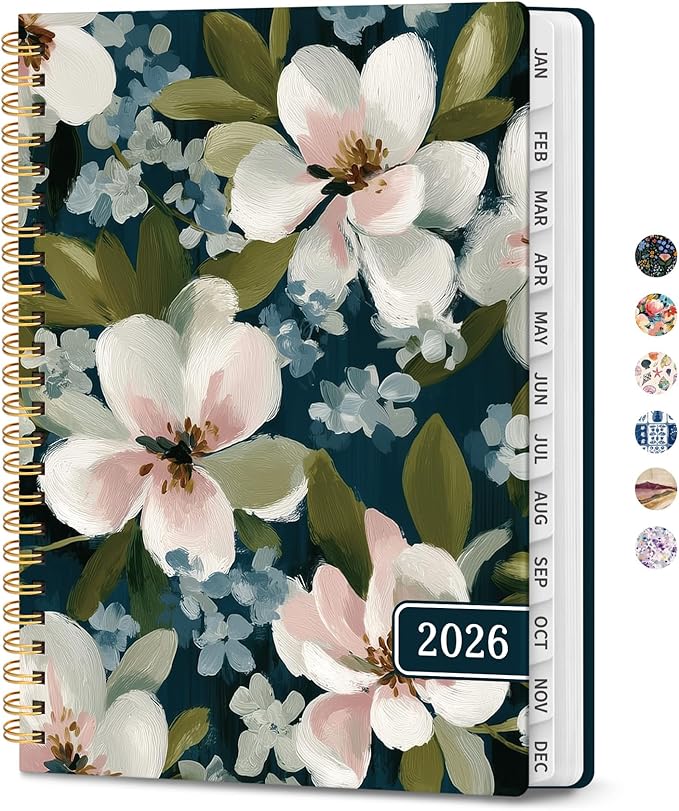 2026 Planner, Weekly and Monthly Planner for Women, Jan 2026 - Dec 2026 Pretty 2026 Calendar Planner with Monthly Tabs, Inner Pocket, Spiral Binding, Perfect for Office Home School - 8.5" x 11", Bloom Whisper