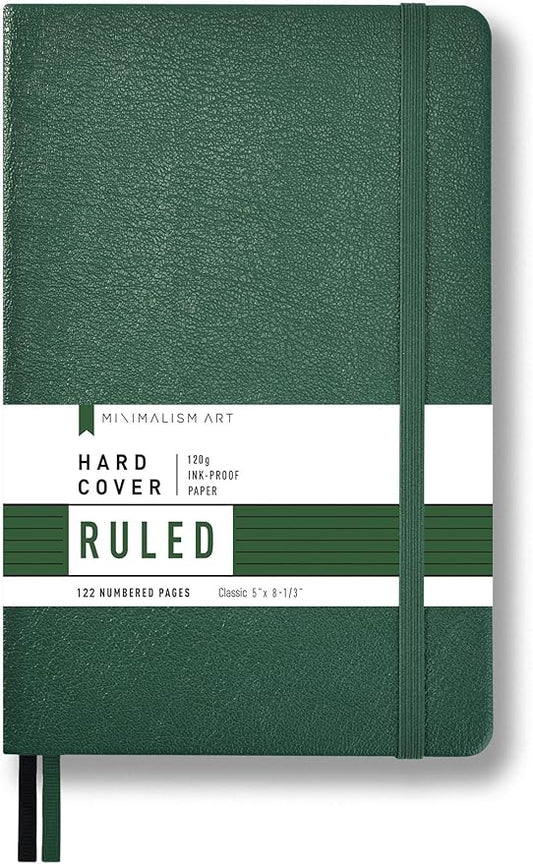 Minimalism Art, Premium Hard Cover Notebook Journal, Classic 5" x 8.3", 122 Numbered Pages, Gusseted Pocket, Ribbon Bookmark, Extra Thick Ink-Proof Paper 120gsm, San Francisco (Ruled, Green)