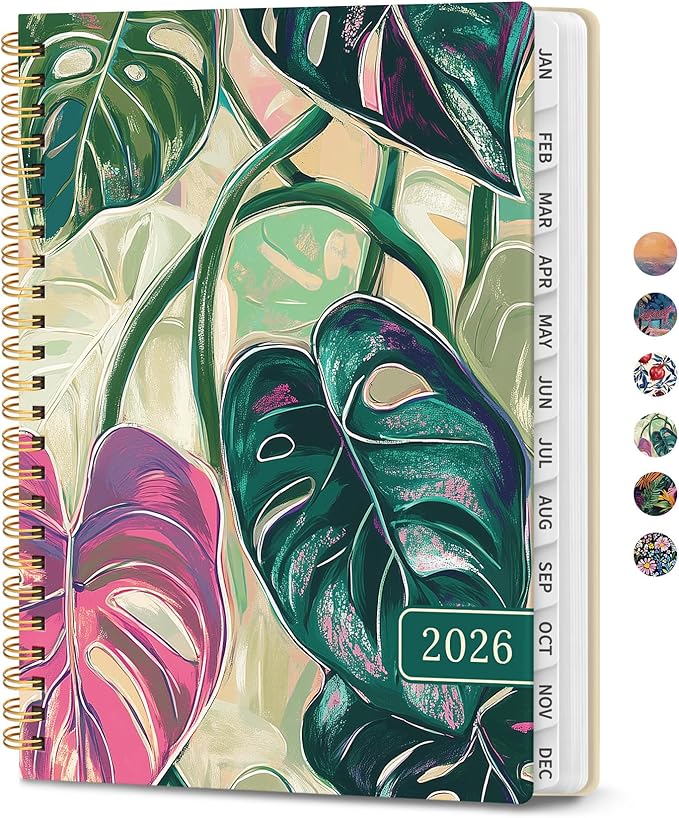 2026 Planner, Aesthetic Weekly and Monthly Planner for Women, Jan 2026 to Dec 2026, Hardcover 2026 Calendar Book with Monthly Tabs, Inner Pocket, Perfect for Office Home School - A4 (8.5" x 11"), Monstera