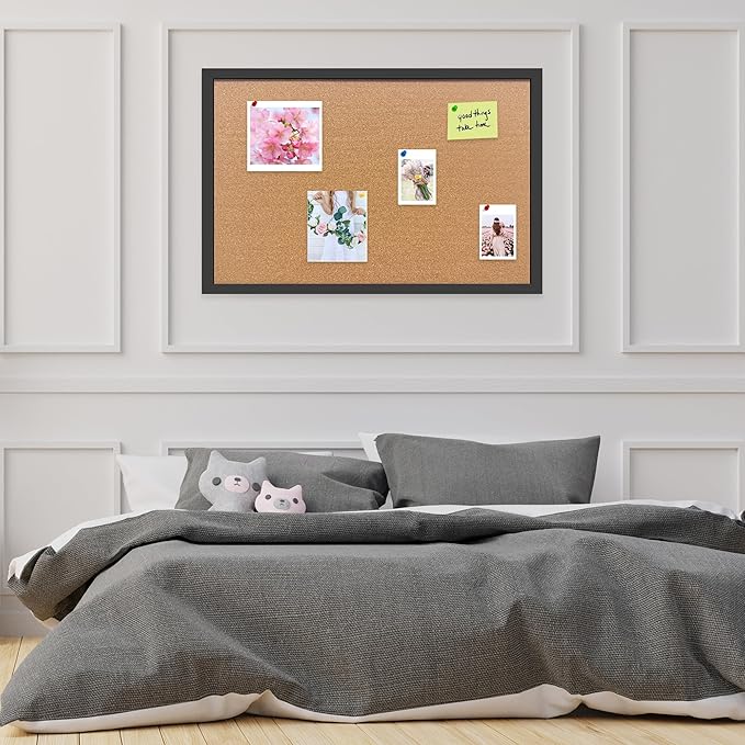 Cork Bulletin Board, 48x31.5 Inches Hanging Cork Board Wooden Framed with Pins for Wall, Dorm Room, Office, Home Decor – Natural Cork & Black Frame