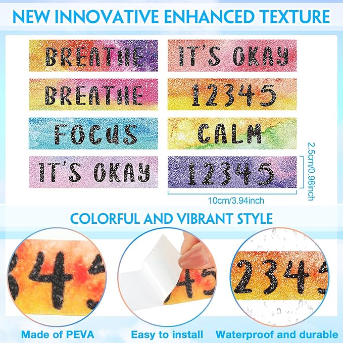 36 Pcs Sensory Strips Infinity Rainbow Anxiety Mindfulness Stickers Adults Stress Breathing Stickers Fidget Adhesives Rough Textured Tape for Classroom Desk Office Computer(Stylish)