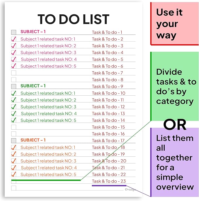 To Do List Notepad, A5 Size (8.3"x5.8") Daily To Do List by Category, Premium Thick Paper With Cardboard Back Support, Undated Daily Planner Notebook, Ruled Pages, Checkboxes.