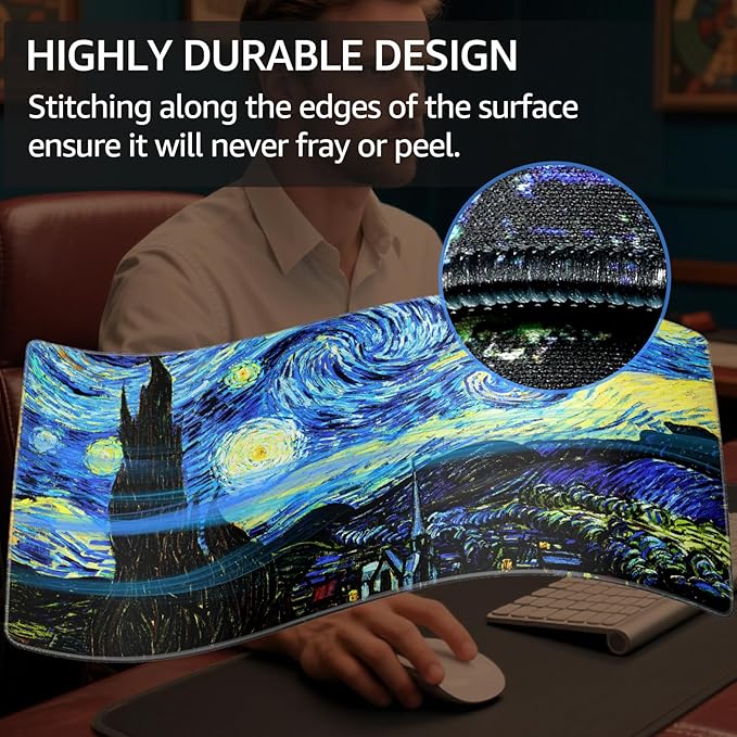 KTRIO Large Gaming Mouse Pad Desk Mat, Superior Micro-Weave Cloth, Non-Slip Rubber Base, Stitched Edges, Water-Resistant, for Gamer, Office & Home, 31.5 x 15.7 Inch，Starry Night