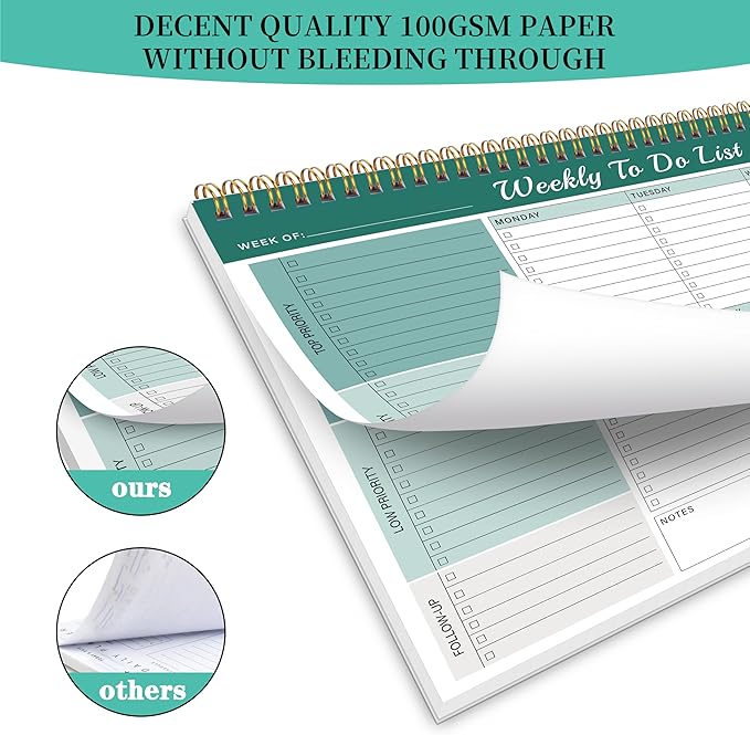 Kamoy Weekly To Do List Notepad with 52 Undated Sheets（8.5"×11"）- Undated Weekly Desk Planner Organizer for Work Home School Office Supplies