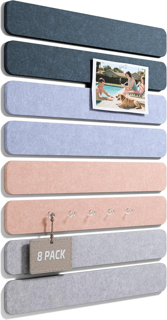Cork Board Alternative Felt Strip Board 8-Pack 13"x2", Office Pin Board with 50 Push Pins, Adhesive Install for Bedroom Door & Home Office(Heather Grey)