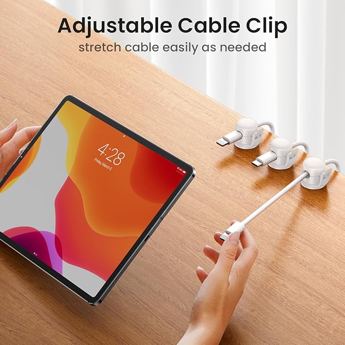 Cable Clips 8 Pack Cord Holder for Nightstand [Cable Smooth Adjustable], Charging Cable Holders for Cords, Adhesive Wire Holder Organize Phone USB Charger Cable for Wall,Car,Desk,Nightstand