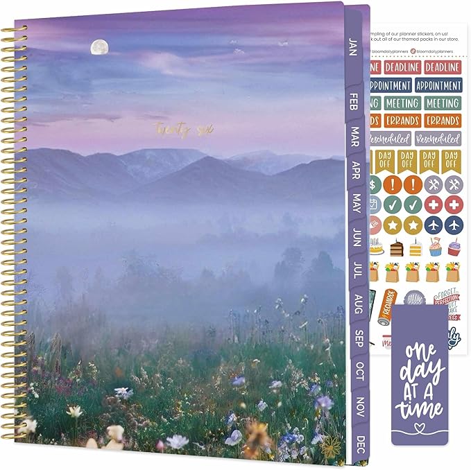 bloom daily planners 2026 Planner (January to December) - 8.5” x 11” Weekly & Monthly Dated Agenda Organizer Book with Stickers & Tabs - Flexible Soft Cover - Mystical Mountains