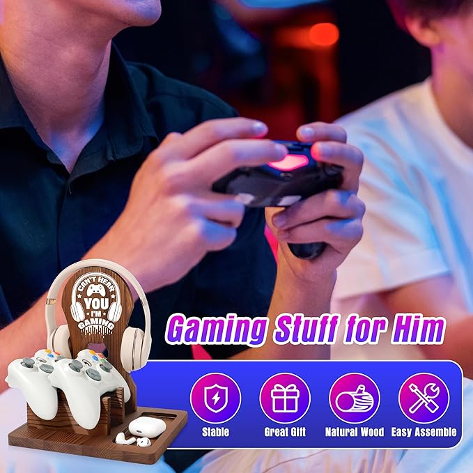 Valentine Gamer Gifts for Teen Boy, Gamer Accessories Stuff, Gaming Gifts for Son, Boyfriend, Husband, Wooden Headphone Stand