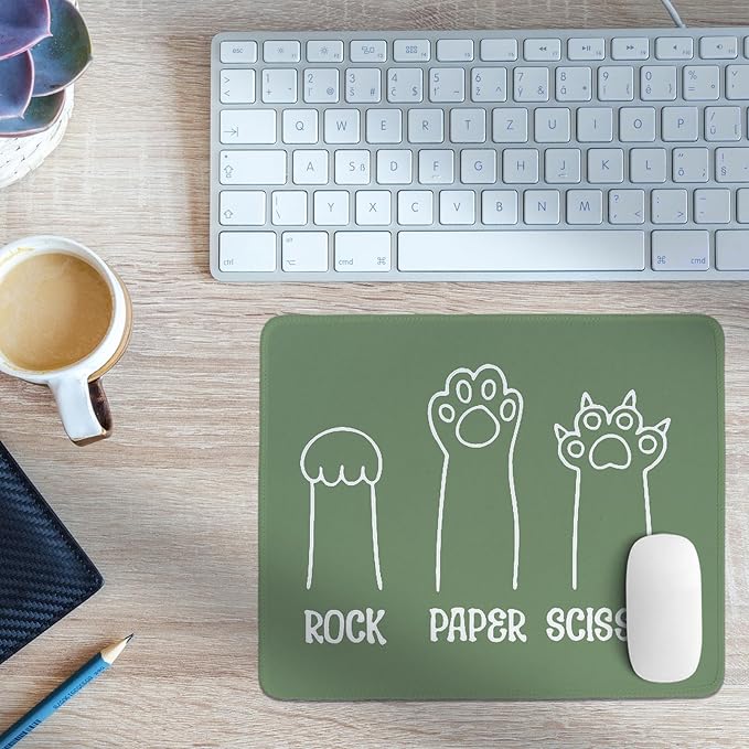 Funny Cat Paw Mouse Pad,Sage Green Rock Paper Scissors Mouse Pad,Kawaii Desk Mat for Home Office Dorm Desktop Decor,Cat Lover Gift,11.8x9.8 Inch