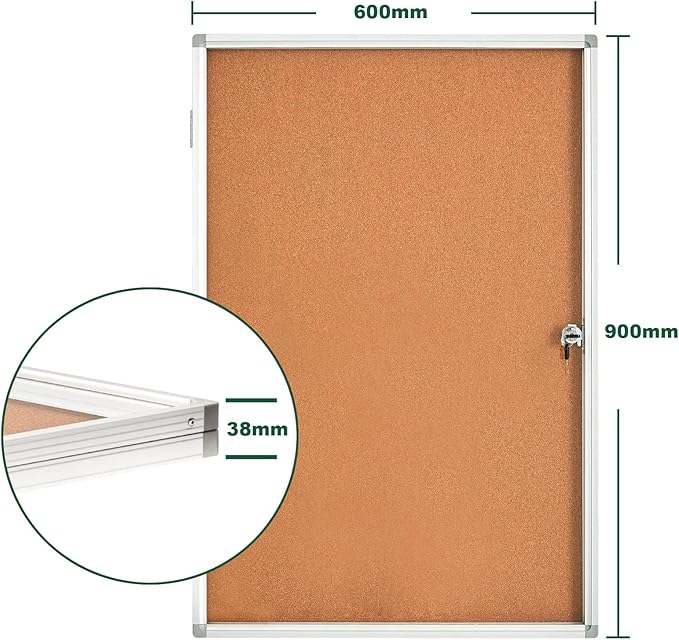 BIBOC Enclosed Bulletin Board,Lockable Cork Noticeboard with Aluminum Frame, Secure Display Case for School Office,Wall Display Case with Lock (Cork, 24×36 inches)