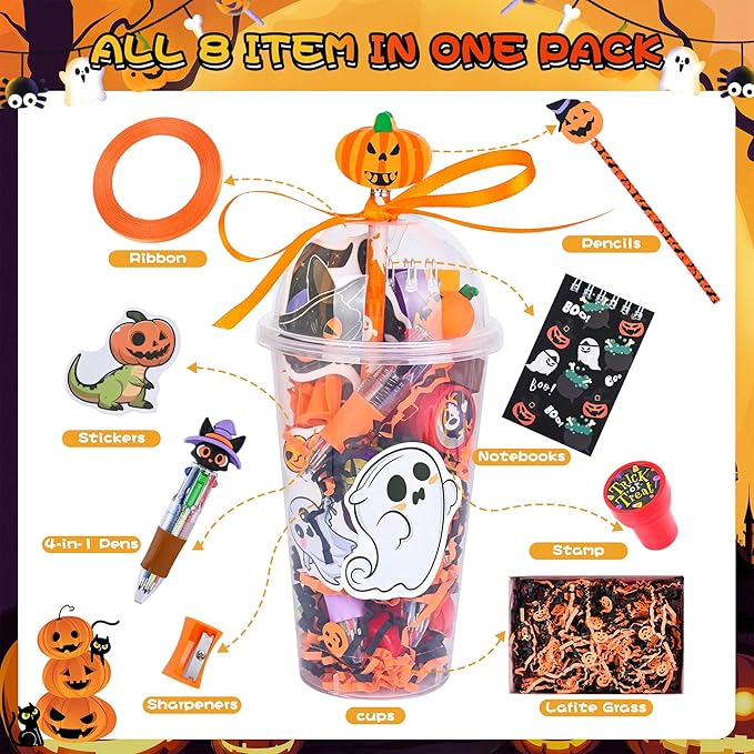 LiYiQ 247 Pcs Halloween Party Favors Return Gifts for Party, Student Stationery Gifts from Teacher, Pencil Erasers Notebooks Stickers for Classroom Birthday Goodie Bags Rewards Prizes
