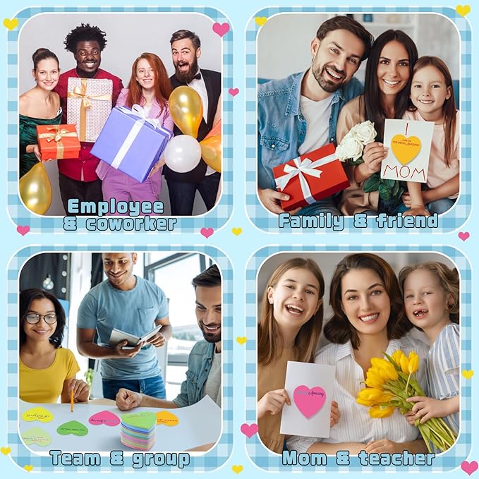 Teling 24 Pack Valentine's Day Sticky Notes Heart Shape Sticky Notes 3 x 3 Inch Thank You Notepads Bulk Cute Memo Pads for Galentines Party Gifts School Office Supplies (Bright)