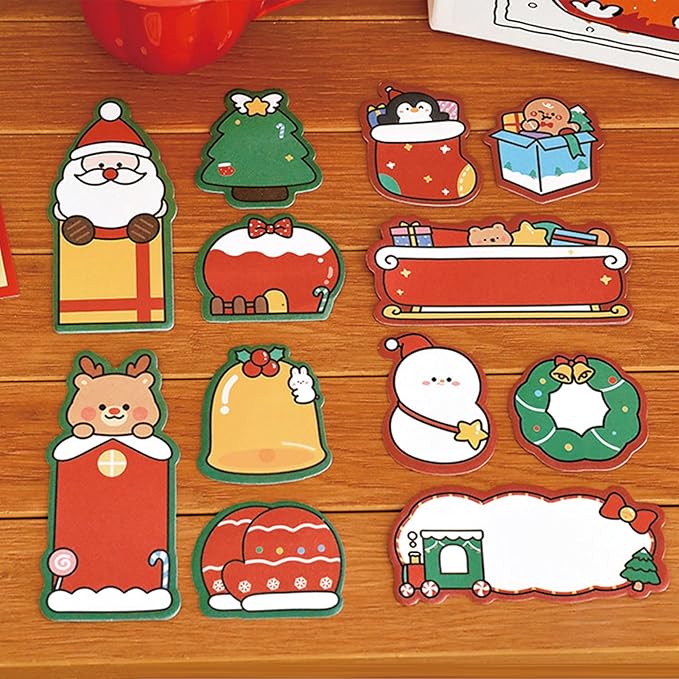 4 Pack Cute Sticky Notes Cartoon Christmas Sticky Memo Pads Kawaii Xmas Small Self-Stick Memo Note Pad Office School Supplies (Christmas)