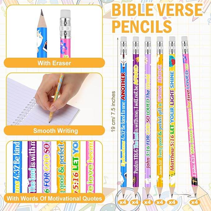 Crtiin Easter 48 Pcs Include 24 Bible Verse Notepad 24 Pencils Kids Christian Church Gifts Students Classroom Award Religious Notebook Bible Pencils Prayer Pocket School(Colorful Cross 2,Eclectic)