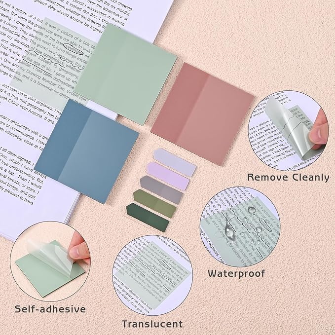 1450 Sheets Transparent Sticky Notes, 3 x 3 inch Aesthetic Clear Lined Sticky Notes with Pen, Gradient Color Waterproof Self-Adhesive Annotation Tabs for Bible Journaling (Blue & Purple)
