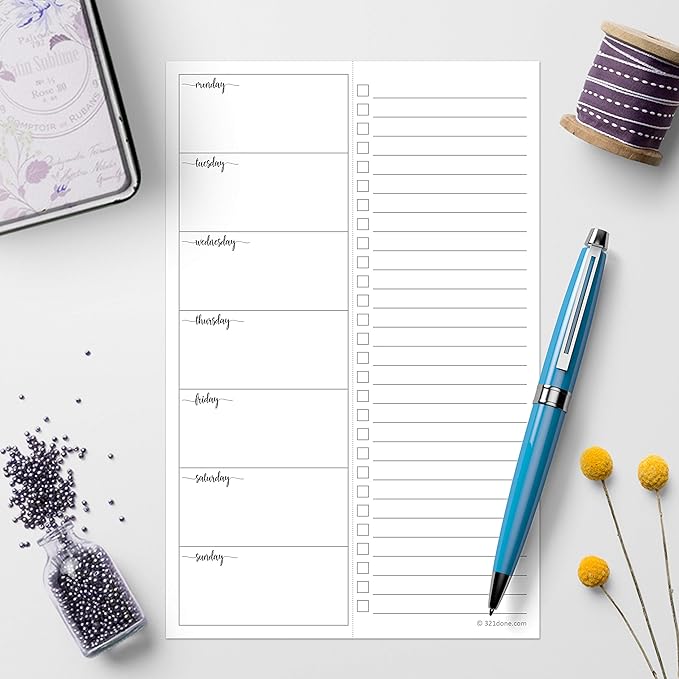 321Done Weekly Plan Magnetic Notepad – Checklist Made in USA – Two Column, 50 Sheets (5.5x8.5) Small to-Do Week Planning Memo Pad Meal Menu Planner Inserts Grocery Shopping Schedule Monday Start