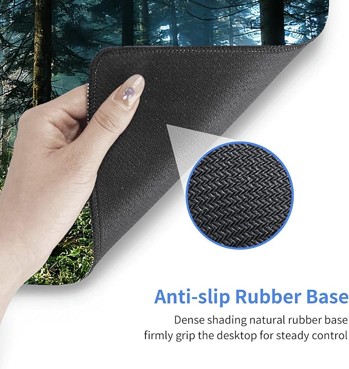 Morning Mist Forest Natural Scenery Mouse pad, Rectangular Micro-Woven Fabric Desk mat with Sewn Edges, Anti-Slip Rubber Base, Suitable for Office laptops, Size 31.5×11.8 in