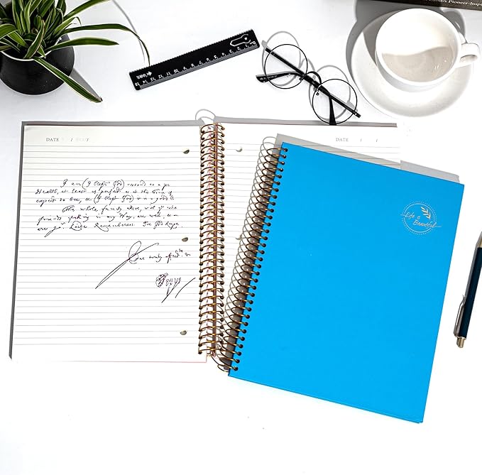 FLYING EAGLE Spiral Notebook 8.5 X 11, 1 Subject, 200 Pages College Ruled Notebook, 3-Hole Punched Paper, Hardcover Spiral Bound Notebooks for Work, School, Lined Note Taking, Blue