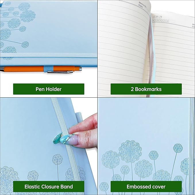 Notebook Journal for Women,A5 Hardcover Leather Journaling Notebooks for Work,200 Pages Travel Journal for Women Men with Pen Holder and Ribbon,5.78"×8.34"(Blue)