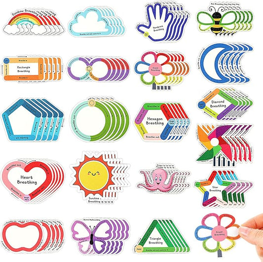 Crtiin 100 Pcs Sensory Strips Anxiety Calm Mindfulness Stickers Fidget Stress Breathing Sensory Sticker Different Textures Rough Tactile Tape for Mental Health Adults Desk Anxiety Relief(Cute)