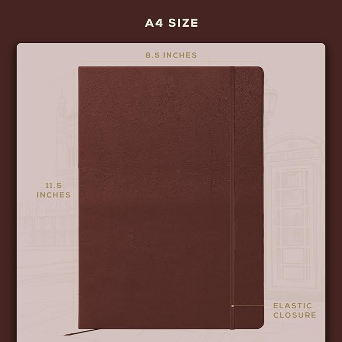 BEECHMORE BOOKS Large Lined Journal Notebook, 8.5" x 11.5" (A4) Hardcover Vegan Leather Executive Diary for Work, Thick 120gsm Paper, Lay-Flat Binding, Gift Box