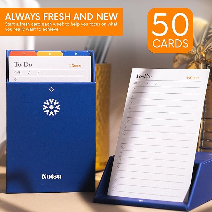 Notsu To Do List Grid Index Cards 3x5 | 50 Task Planner Vertical Notecards
