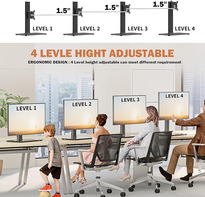 Hemudu 2 Pack Single LCD Computer Monitor Free-Standing Desk Stand Riser for 13 inch to 32 inch Screen with Swivel, Height Adjustable, Rotation, Holds One (1) Screen up to 77Lbs(HT05B-201)