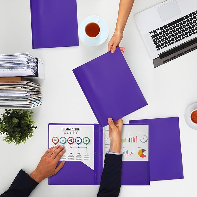 Mr. Pen- Plastic Folders with Pockets and Prongs, 5 Pack, Purple, Pocket Folders, Folders with Prongs, File Folders with Fasteners, 2 Pocket Folder, Folder with Pockets