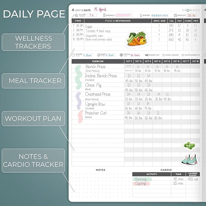Clever Fox Fitness Journal PRO – Daily Workout Planner with Meal Planner & Habit Tracker – Gym Exercise Log Book for Women & Men – Fitness Planner Notebook – Lasts 6 Months, 7x10” - Aquamarine