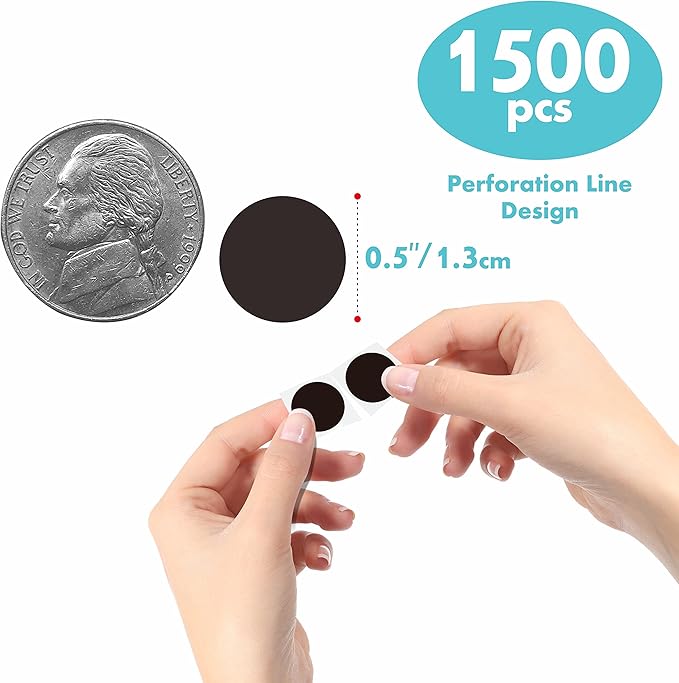 1500 PCS Round Black Color Code Dot Stickers, Permanent Inventory Labels with Perforation Line in a Roll for Office, Retail, Home, Classroom, Warehouse(1/2” in Diameter)