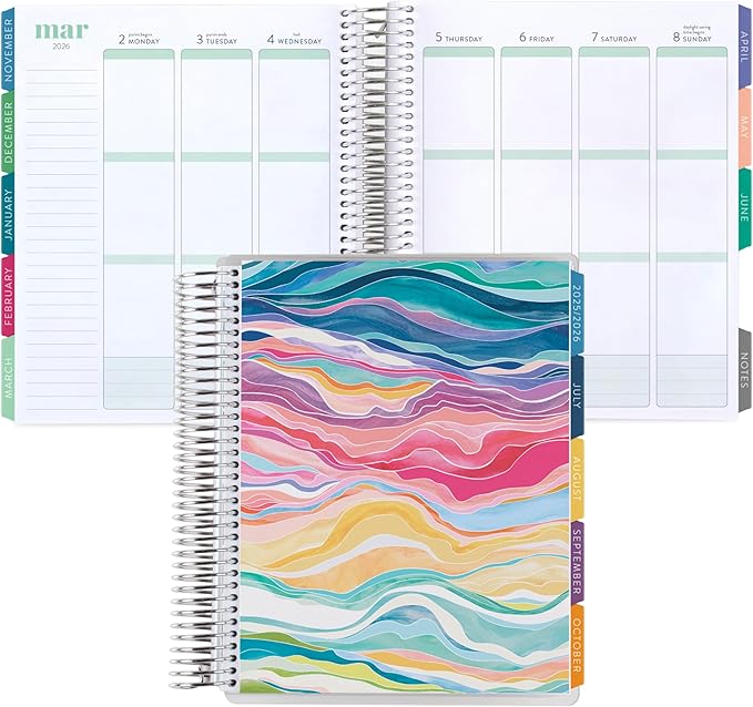 Erin Condren 12-Month Spiral Life Planner (Jul 2025 - Jun 2026), 7”x9” Weekly and Monthly Planner, 80 Lb. Text Weight Paper, Layers Colorful Covers, Hexagon Theme, Vertical Layout, Platinum Coil