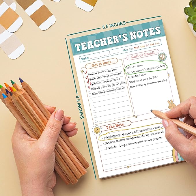 Teacher Gifts, Gifts for New Teachers, Boho Groovy Teacher Notepad, To-Do List Notepad, Stationery Must-Have Supplies for Preschool, Elementary, Middle, and High School Teachers