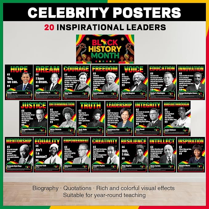 tineit Black History Month Decorations, 21Pcs Black History Month Posters, Motivational Inspirational Classroom Decor, Juneteenth Bulletin Board Posters