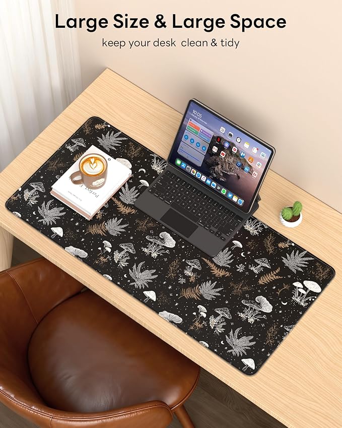 XL Gaming Mouse Pad, 31.5x17.5'' Large Desk Mat with Anti-Slip Rubber Base & Stitched Edges for Gaming, Office, Home - Black Art