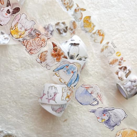 Seahorse Forest Vol6 A34 Cute Rabbit Ji,Pre-Cut Kawaii Thin Clear PET Washi Tape Stickers,Original Design,for Journaling,Scrapbooking,Planner,Scrapbook Supplies,Scrapbook Stickers, Bullet Journal