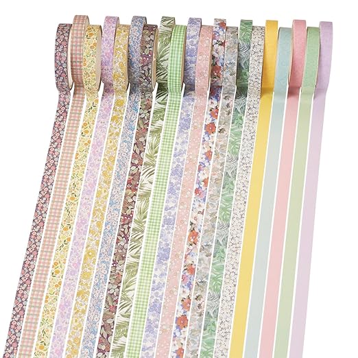 20 Rolls Scrapbook Tape 7 mm Floral Decorative Tape Set Floral Tape Pack Aesthetic Colored Tape Rolls Stickers for Crafts DIY Scrapbook Bible Study Journaling Planner Supplies