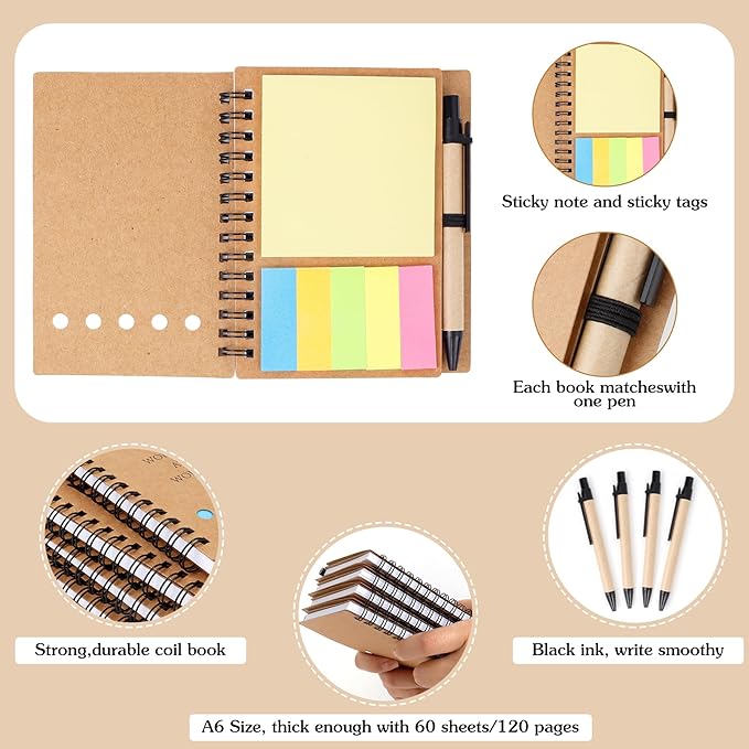 ERUW Inspirational Spiral Notebook 4 Sets Employee Appreciation Gifts Bulk Team Office/Students Thank You Gifts Journal Lined Pocket Notepad,Note Pads for Nurse Teacher Employees Coworker Volunteer