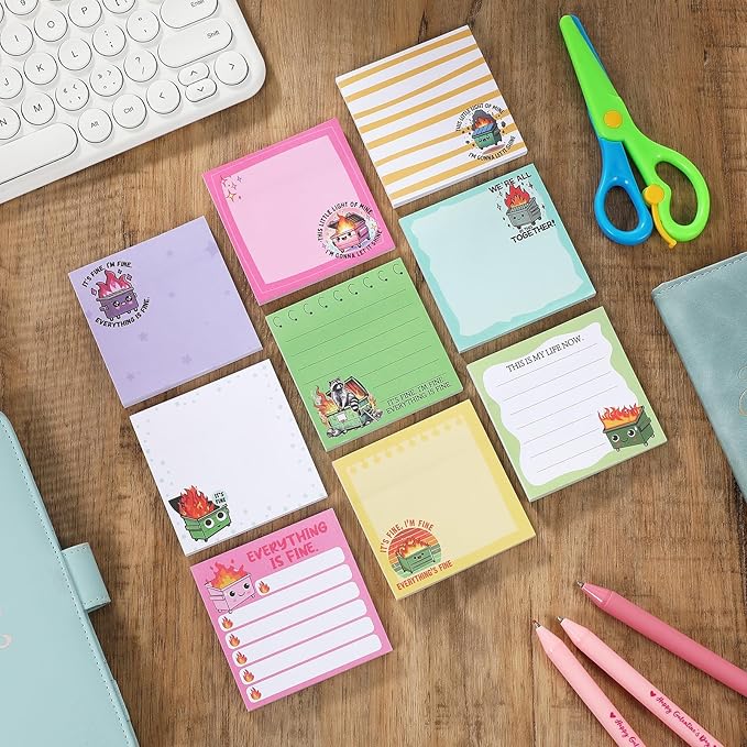 9 Pads Dumpster Fire Sticky Notes 3x3 Inch Cute Self Stick Notepads Notes Adhesive Memo Pad Office Decor Gifts for Students School Teacher Meeting Office Supplies