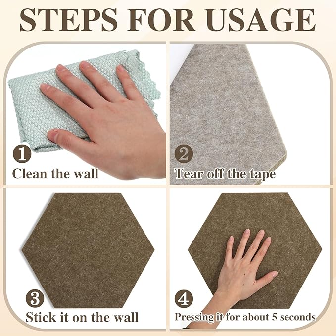 8 Pcs 12" Large Hexagon Felt Cork Board Tiles Self Adhesive DIY Bulletin Board Pin for Office Home Wall Decor Stickers Memos Photos Display with 10 Multi-Color Clip Drawing Pins (Burlywood)
