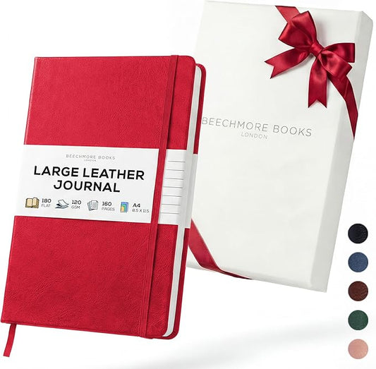 BEECHMORE BOOKS Ruled Journal Notebook, A4 8.5 x 11.5 inch 160 Lined Pages, Hardcover Leather Journals For Women, Men, Writing And Notebooks For Work - 120 GSM Thick Paper, Gifts Box Included