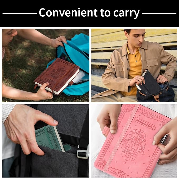Inner Pocket Notebook Lined Journal 4X 6 Hardcover Leather Notebook 288 PAGE Finger Aesthetic Bound College Ruled Reading Diary Notepad For Travel Work School Office Writing Gifts -Blue