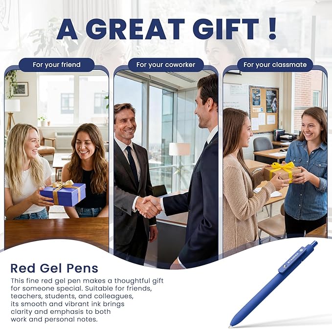 Blue Gel Pens, 12Pcs Quick Dry Blue Ink Pens with 3 Extra Refills, Fine Point Retractable Smooth Writing Pens for Journaling, Office, Note Taking, School Supplies, Nurse Aesthetic(Blue)