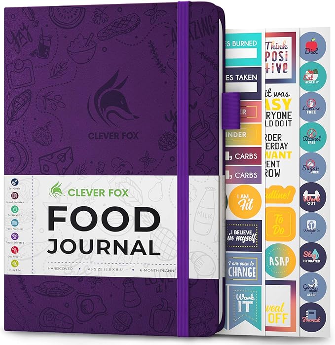Clever Fox Food Journal - Daily Food Diary, Meal Planner to Track Calories & Nutrients, Weight Tracker Notebook, A5 (Purple)