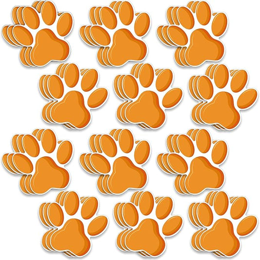 Junkin 60 Pcs Mini Paw Prints Cutouts Accents Bulletin Board Patrol Table Decorations Wall Decal Poster for Kids Educational School Home Party Supplies(Orange)