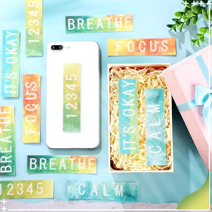 Crtiin 80 Pcs Anxiety Sensory Stickers with Inspirational Quotes Calm Textured Relief Mental Health Stickers Office Adhesive Sensory Tape Anti Stress for Adults(Dazzling)